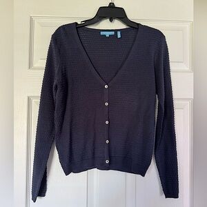 Draper James Navy V-Neck Textured Cardigan